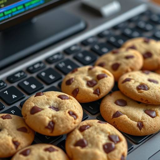 Illustratie van verschillende soorten cookies op een computer